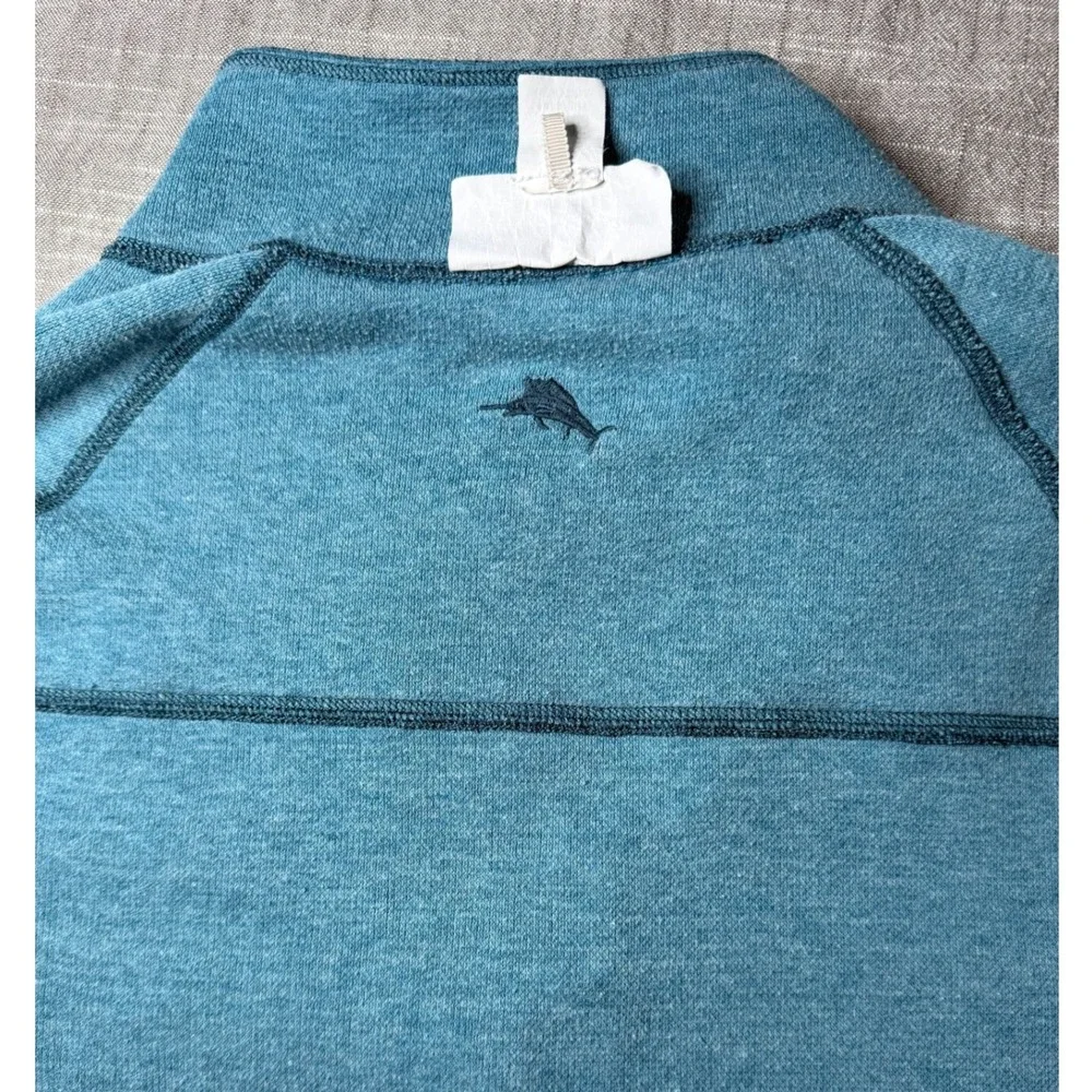 Tommy Bahama Reversible Quarter Snap Pullover Mens Large Teal Blue Mock Neck L/G